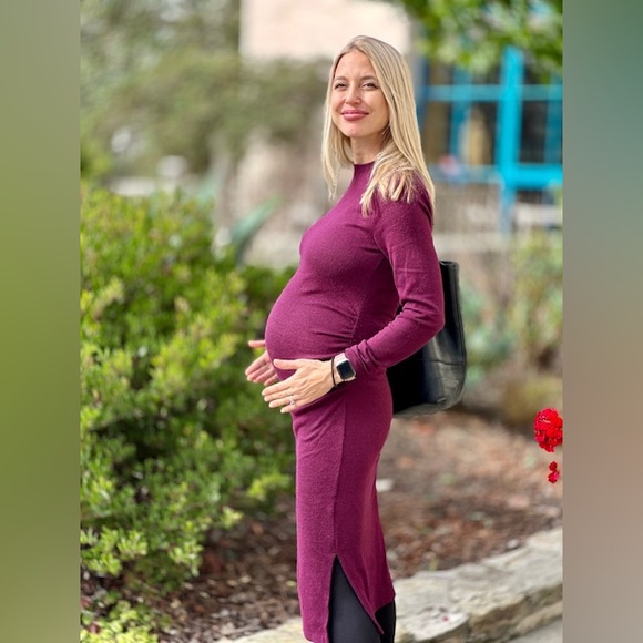 Long sleeve purple maternity dress - Picture 2 of 2